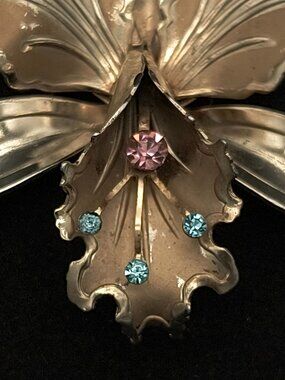 Vintage Orchid Brooch Earrings Screw-Back Gold Tone Set